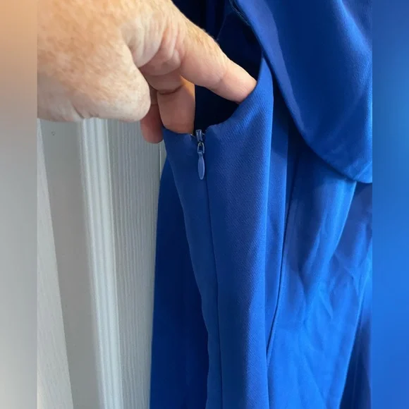 Blue Dress by Gracia size M Medium on or off shoulder with tie stretchy swing - Picture 7 of 11